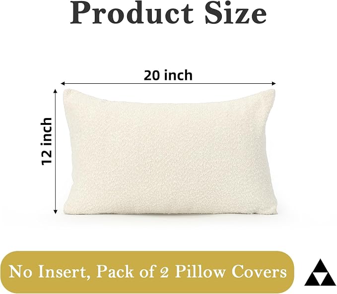 JoraLion 12x20 inch Boucle Throw Pillow Covers, Cream Woven Texture Neutral Pillow Cover Breathable Cushion Case for Couch Sofa Bed Living Room Home Decor, Pack of 2, No Insert