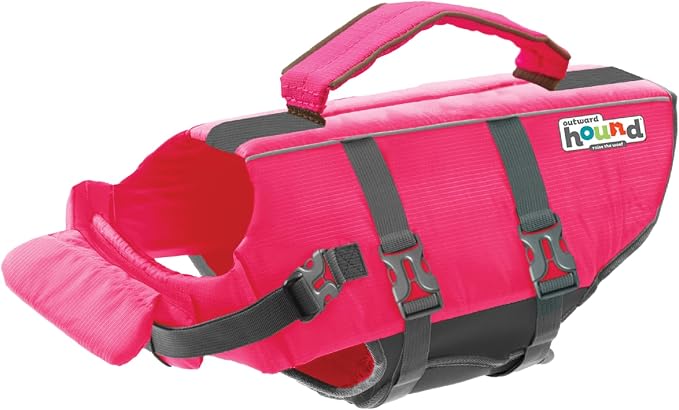 Outward Hound Granby Splash Dog Life Jacket, Life Vest, Pink, Small | Max Buoyancy, Adjustable Fit, Head/Neck Support, Rescue Handle, Reflective, Swimming & Boating, Small Dogs (16–20" Girth)