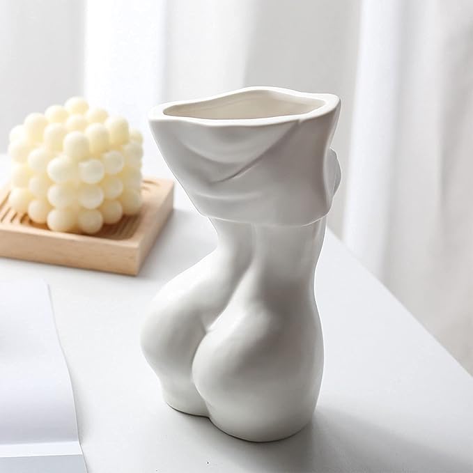 Body Vase Female Form,White Ceramic Vase Unique Undressing,Female Body Vase Modern Curve Art Body Flower Vase for Home Decor Table Decor 7.28x3.94x3.54inches(White)