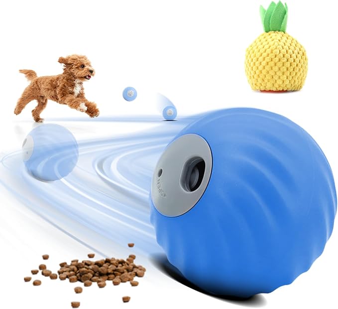Interactive Dog Toys – Treat Dispensing Puzzle Ball, Food Dispenser Slow Feeder, Enrichment Toy to Keep Dogs Busy, Durable Dog Ball with Knitted Covers for Small Medium Dogs （Blue）
