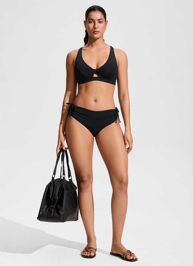 CRZ YOGA Twist Front Cut Out Bikini Tops for Women - Padded V Neck Spaghetti Strap Criss Cross Swim Bathing Suit Bra