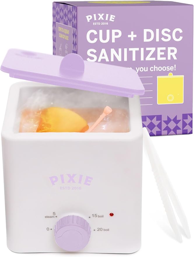 Pixie Menstrual Cup & Disc Boiler Sterilizer - Easily Clean Your Period Cup in Boiling Water! Kills 99.9% of Germs with Cleaner Solution for Feminine Care - FSA Eligible and HSA Eligible