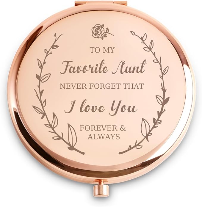 Aunt Gifts from Niece Nephew, Personalized Gifts for Aunt, Custom Compact Mirror, Goodie Bag & Basket Stuffers for Valentines Day, Mothers Day, Birthday, Wedding