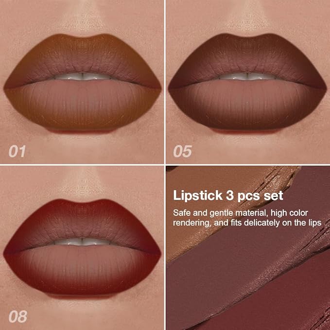 3Pcs Lip Liner and Lipstick Combo Sets, Gradient Matte lip bar matte lipstick And Lip Liner Set, Contour Gradual Ombre Effect Lip Pencil For Old Women, Long Lasting Waterproof Smudge Proof Lipstick