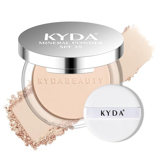 KYDA Mineral Powder, SPF 35, 4-in-1 Mineral Pressed Powder Foundation with Concealer and Setting, Matte Weightless Pressed Foundation, Light to Medium Coverage, NATURAL IVORY