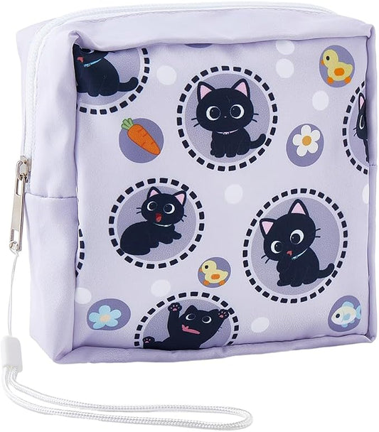 Cat Period Bag 5.12 x 5.12 x 1.57 Inch Period Zipper Pouch Black Cat Portable Reusable Waterproof Polyester Menstrual Pad Pouch Feminine Product Storage First Period Gifts for Women Use