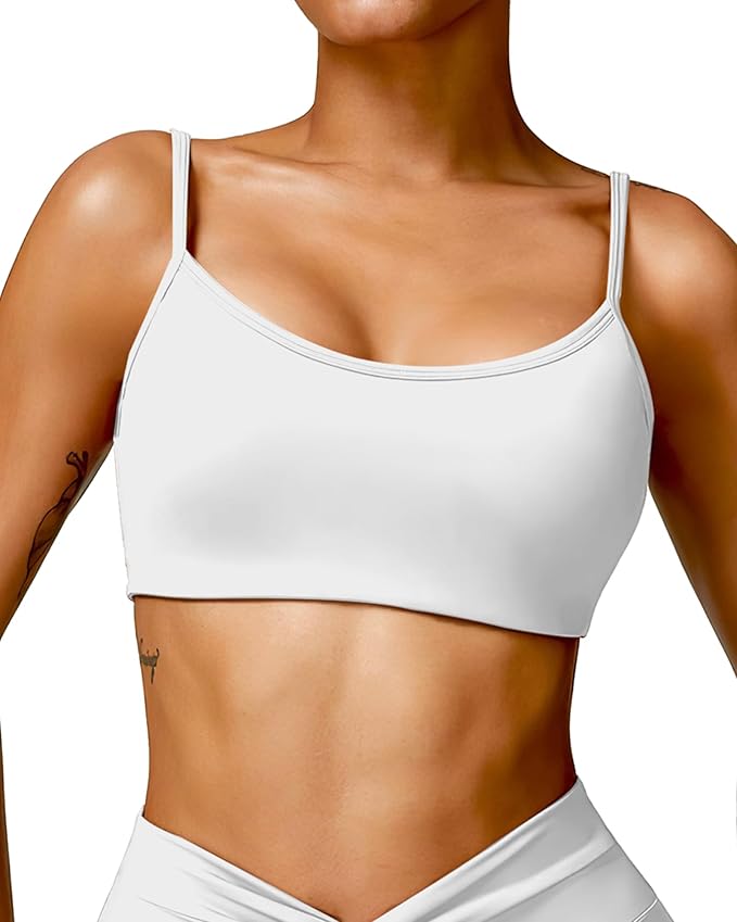 QUOJIZY Sports Bras for Women Open Back Workout Tops for Women Yoga Bra Spaghetti Straps Twist Back