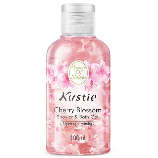 Kustie Cherry Blossom Travel Size Body Wash with Sakura Extract & Niacinamide - Hydrates & Softens Skin with Hyaluronic Acid - Antioxidant-Rich, Free From Parabens, Sulfates & Phthalates, 3.38 Fl Oz