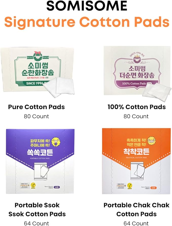 Multi Cotton Pads – 100% Pure Cotton for Makeup Removal & Skincare, 5-Layer Lint-Free Premium Korean Facial Cotton Pads, Hypoallergenic, 80 Count