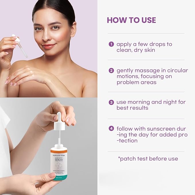 Natural Vine Dark Spot Remover for Face Serum: Age Spot Sun Spot Brown Spot with Grape Extract, Fermentation Complex, Hyaluronic Acid & Vitamin E, for Women and Men, 1 FL OZ / 30mL