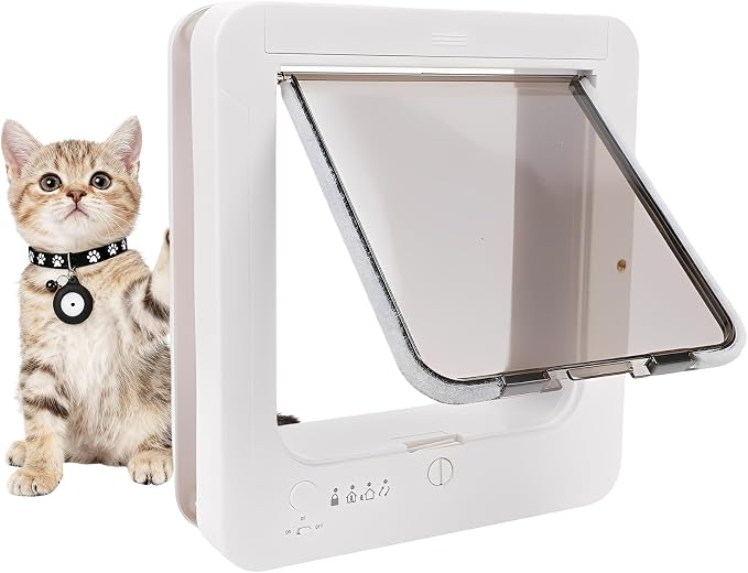 LICAEVEY Smart Cat Door Automatic Sensing with Collar Activated, 4-Way Locking Pet Door for Interior & Exterior Use with Safety Mechanisms
