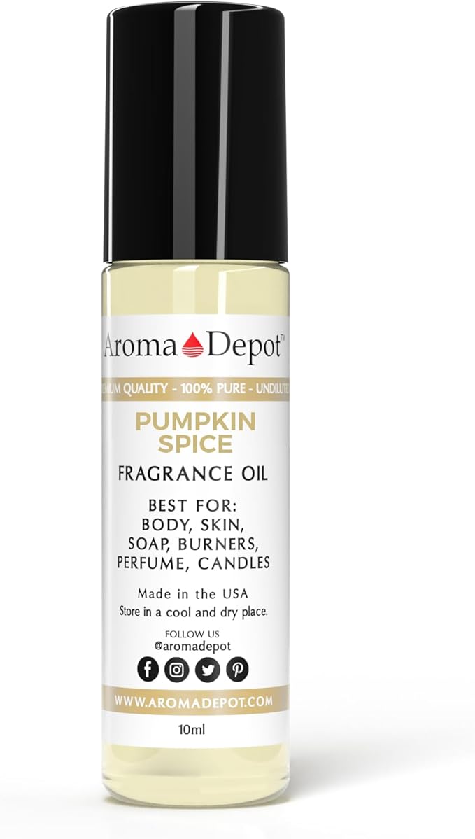 Aroma Depot 10 ml. Roll On Pumpkin Spice Perfume Oil for Making, Body Oil, Soap, Candle Making & Incense. Our Version is a Premium Quality Undiluted & Alcohol Free