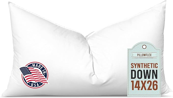 Pillowflex Synthetic Down Pillow Insert 14x26 in - Karate Chop Pillow | Large Rectangle Sham Form, Plush Polyester Cotton Blend, Cloud-Like Comfort, Clump-Resistant Fill, Smooth Elegant Finish