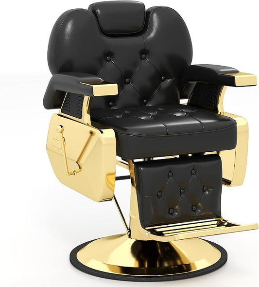 Artist hand Barber Chair Vintage Salon Chair All Purpose Hydraulic Barber Chair Heavy Duty Hairdresser Chair Spa Equipment–Adjustable Headrest & Footrest, Heavy-Duty Hydraulic Pump(Gold/Black)
