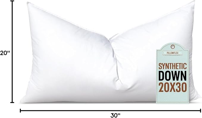 Pillowflex Synthetic Down Pillow Insert 20x30 in - Karate Chop Pillow | Large Rectangle Sham Form, Plush Polyester Cotton Blend, Cloud-Like Comfort, Clump-Resistant Fill, Smooth Elegant Finish