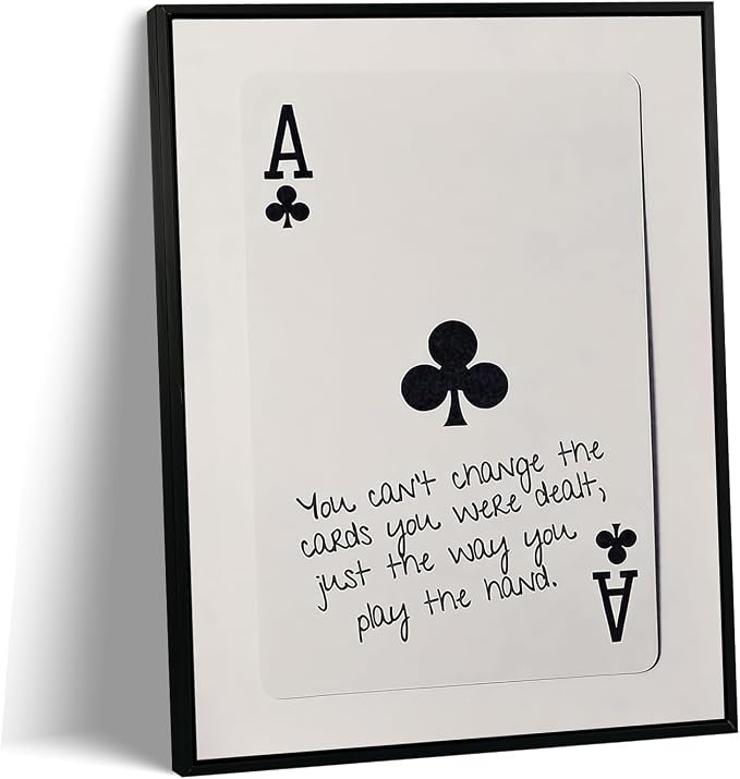 GEFQBBLD Funny Lucky Ace Poker Wall Art,Funky Mdern Canvas Black Art Prints Painting,Retro Minimalist Black and White Playing Card Posters,Trendy Aesthetic Preppy Wall Decor 16x24in Black Framed