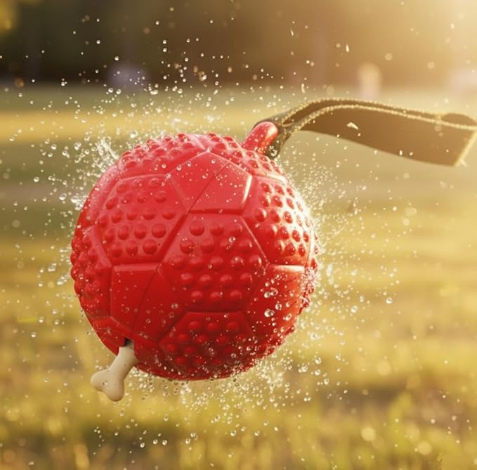 Fuzzl Eco Rubber Chuck & Treat Soccer Ball - Red - Long Lasting Dog Chew Toys for Aggressive Chewers Strong Dog Toy for Dogs Durable Puppy Toys 13cm