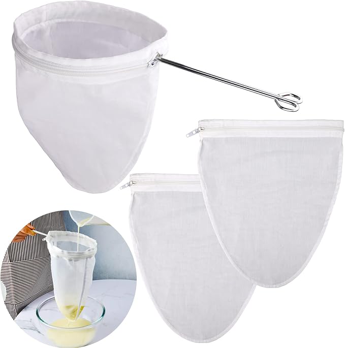 WMKGG Ultra Fine Reusable Filter Bags with Stainless Steel Handle for Nut Milk, Coffee, Milk, Butter, Juices and Fresh Cheese