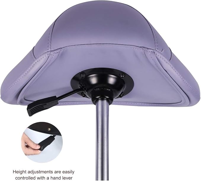 Kaleurrier Saddle Stool Rolling Swivel Height Adjustable with Wheels,Heavy Duty Saddle Chair,Ergonomic Stool Chair for Hair Salon Lab Clinic Dental Massage Home Office Kitchen (Purple, Without Back)