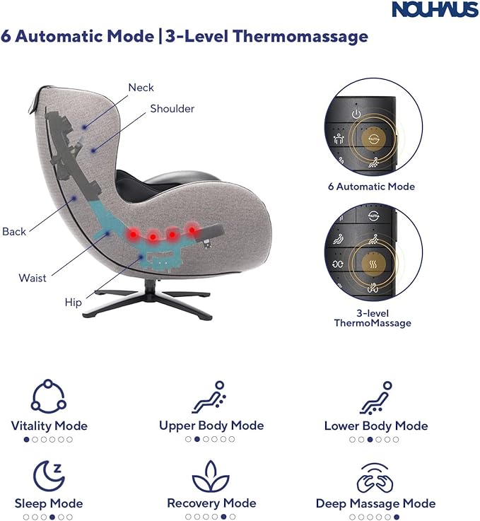 Nouhaus Heated Classic Massage Chair Full Body and Spot Massaging Recliner with Ottoman, Bluetooth Speaker, in-Chair Charger. Portable Shiatsu Body Massager Chair (Black)