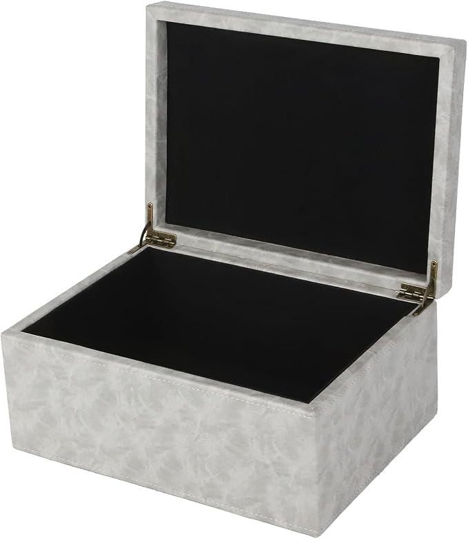 HofferRuffer Faux Leather Decorative Box, Large Wooden Structure Keepsake Box Accessory Organizer Jewelry Organizer with Hinged Lid, Storage Container for Home or Office (Grey)