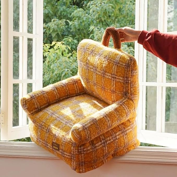 ZEZE Vintage Furniture Style Sofa Pet Bed - Washable Plush Dog & Cat Couch, Retro Style Pet Furniture, Soft Cozy Support for Pets (Small, Plaid)