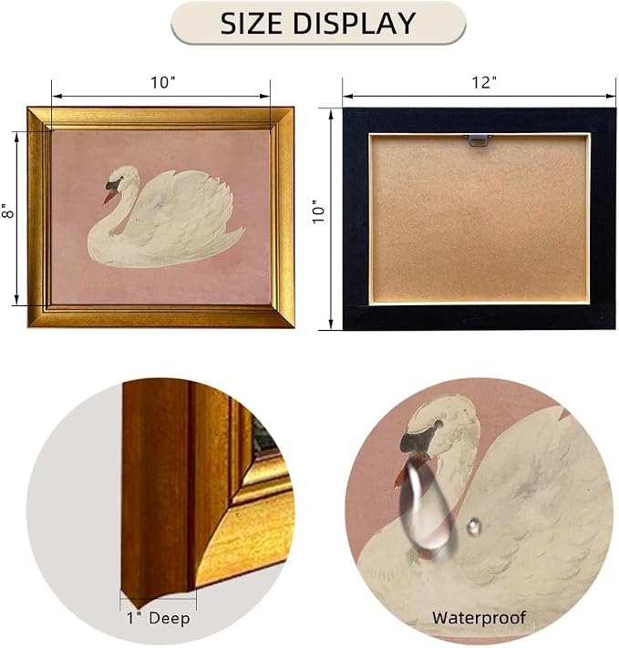 Vintage Gold Framed Wall Art White Swan Canvas Print Farmhouse Pink Wall Decor Cute Swan Painting Artworks for Girly Bathroom Decor Living Room Bedroom