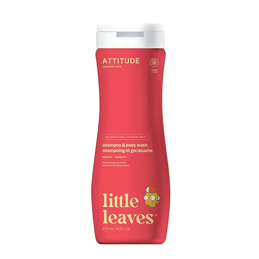 ATTITUDE Shampoo and Body Wash for Kids, EWG Verified Hair and Body Cleanser, Dermatologically Tested Soap, Plant and Mineral Based Bath Products, Vegan, Mango, 16 Fl Oz