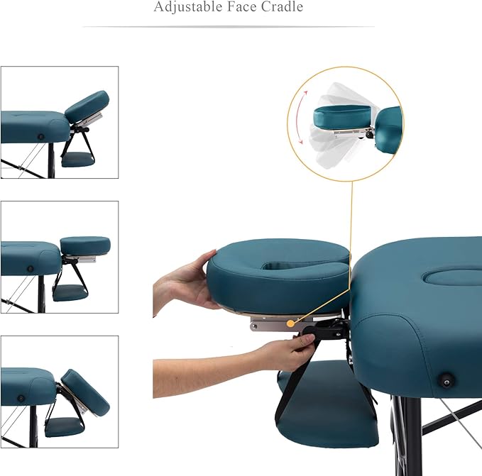 Artechworks 28" Width 3 Folding Portable Lightweight Massage Table Facial Salon Spa Tattoo Bed with Aluminium Leg for Home Office Living Room, Teal Green Color