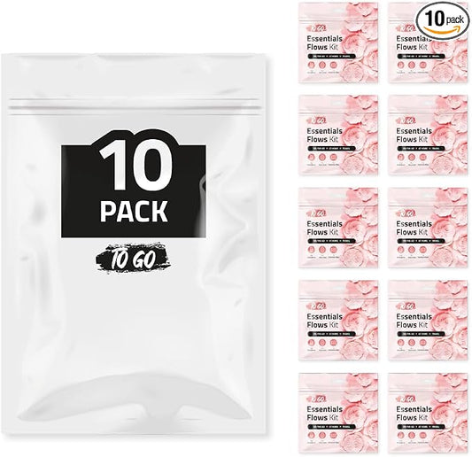Essential Flows Period Kit (10 Pack) - 3 Pantyliners, 2 Maxi Pads & Feminine Wipe | Hygiene Essentials for School, First Period (Red)