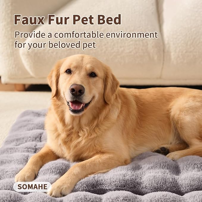 SOMAHE Plush Dog Bed Mat, Machine Washable, Large 35x27 Dark Grey | Machine Washable + Non-Slip Paw Bottom: plush dog mat stays fluffy and helps reduce sliding on indoor floors.