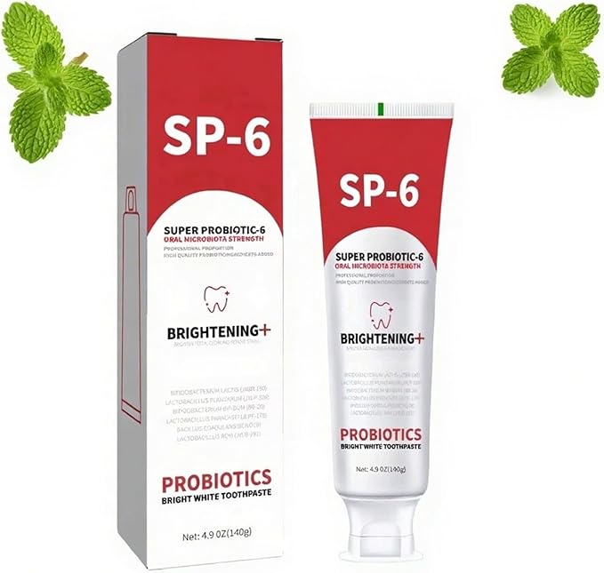 SP-6 Probiotic Whitening Toothpaste, a Fluoride Free Toothpaste for Cleaning Teeth, Keeps Gums White and Healthy, with a Mint Flavor and Fresh Breath
