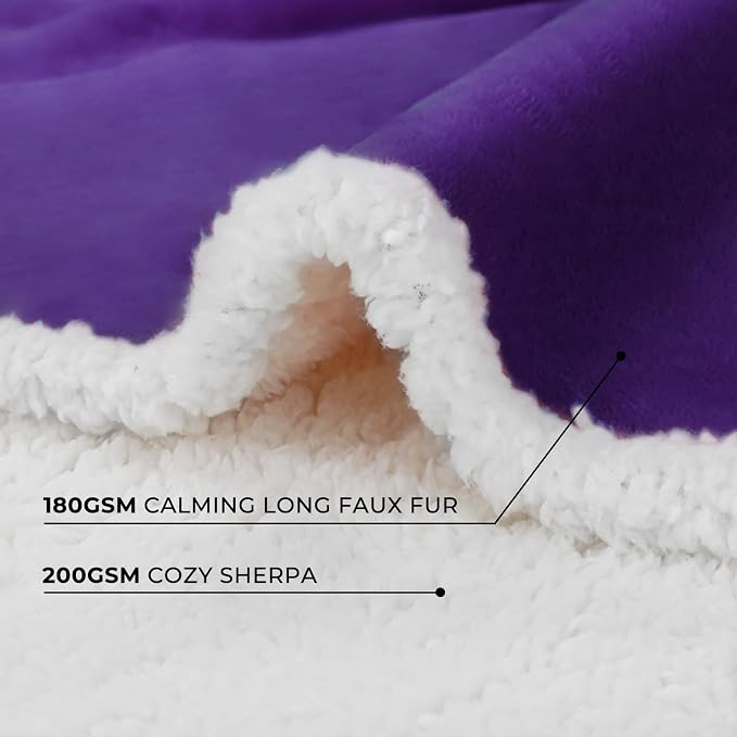 Luciphia Waterproof Bed Blanket Washable,Soft Sherpa Fleece Puppy Reversible Throw Blankets for Medium Large Dog Cat,Furniture Cover Protector Couch from Liquid Pee and Pet Fur,Purple White,85" x 57"