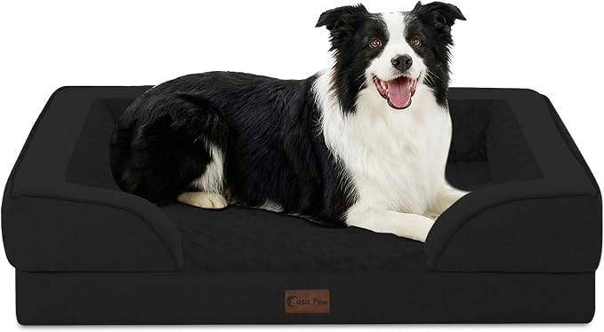 Waterproof Orthopedic Dog Bed for Medium Dogs, 35x22in, Black | Orthopedic Foam Eases Joint Pressure, Bolsters Supports Head And Neck, Washable Pet Beds, Removable Cover, Non-Slip Bottom