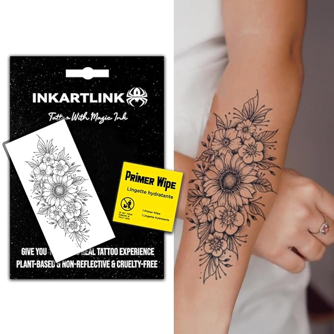 INKARTLINK Semi Permanent Tattoo, Large Flower Tattoo, Female Tattoo, Waterproof, Non-reflective, Cruelty-free (Blooming Chrysanthemum)