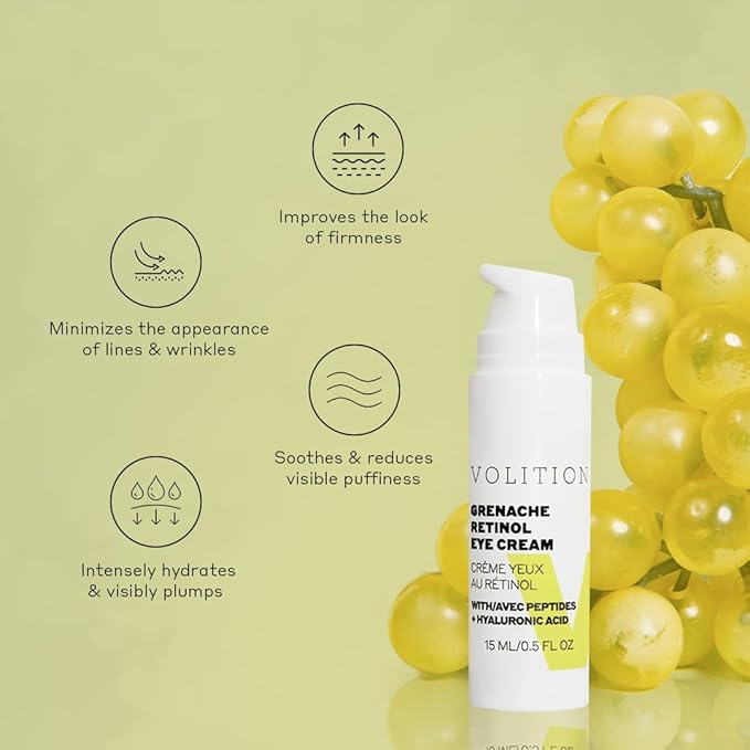 Volition Beauty Grenache Retinol Eye Cream with Peptides + Hyaluronic Acid | Gentle, Effective Formula for Crow's Feet & Firmer Undereye Area | Moisturizing Eyecare to Smooth Fine Lines & Wrinkles