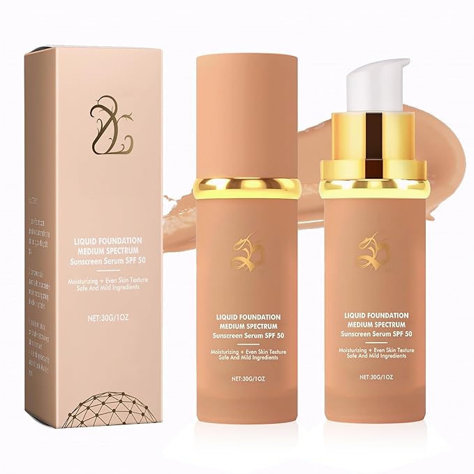 2 Pcs 4-in-1 Color Changing Foundation,Foundation for Mature Skin,Waterproof and Sunproof, Long-Lasting & Hydrating Concealer for Flawless Skin-All Skin Types