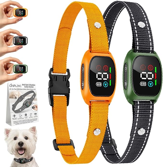 Anti Bark Vibration Collar Device for Large Medium Small Dogs 6-150lbs Smart Ai Automatic Puppy Dog Beep No Shock Barking Training Collars Rechargeable IP67 Waterproof Adjustable 8 Sensitivity