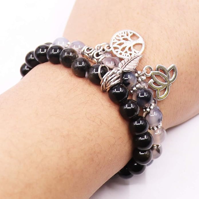 UEUC Tree of Life Yoga Healing Stone Bracelets,Multilayer Lotus Chakra Stone Reiki Bracelet Sets,Anxiety Crystal Natural Stone,for Women Stress Relief
