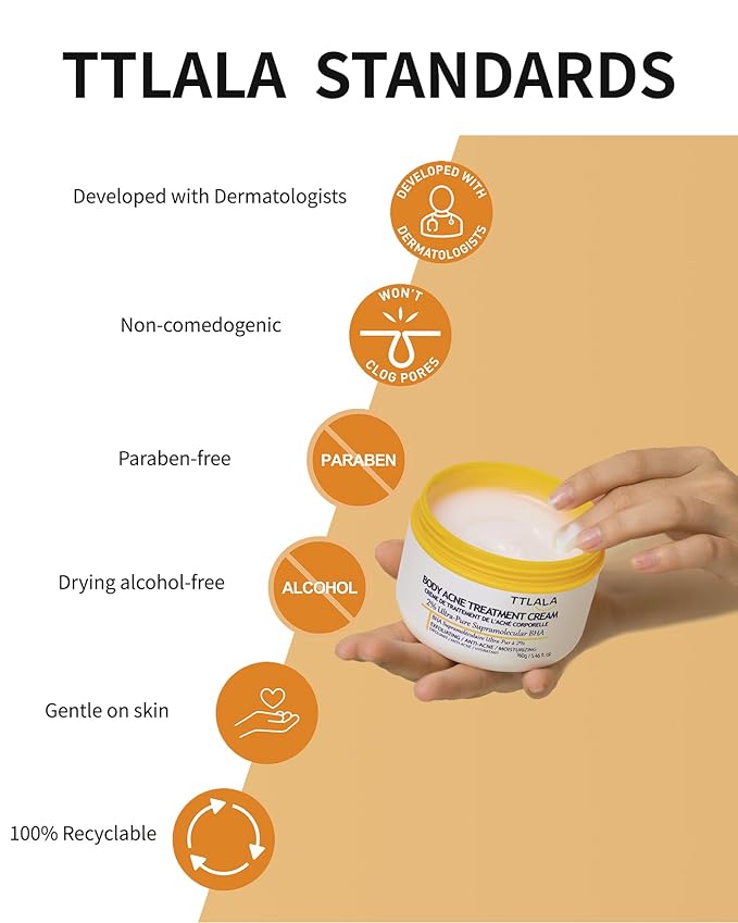 Butt Acne Clearing Treatment, Moisturizer Cream with 2% Salicylic Acid, Tea Tree Oil & Witch Hazel, Body Back Acne Treatment, Cystic Acne Treatment for Skin Delicate and Smooth 5.4oz