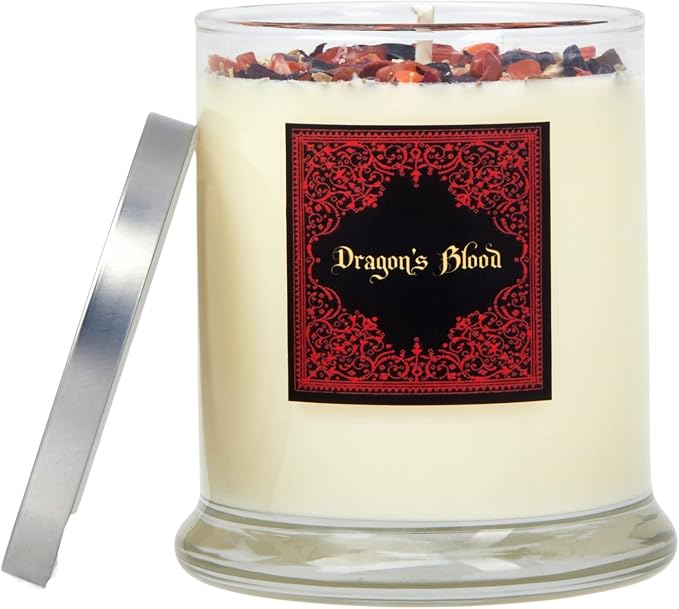 Dragons Blood Candle by New Moon Beginnings - Protection & Grounding - Herb, Flower, & Crystal Candles - Aromatherapy Soy Candle - 12oz Glass Jar