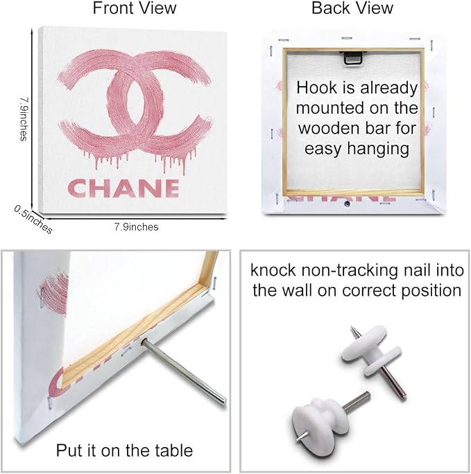 4 Pcs Fashion Canvas Wall Art Pink Room Decor Aesthetic Framed Posters Art | Pink Pictures Prints Artwork for Women Teen Girls Room Bedroom Living Room Apartment Vogue Living Room Decor 8 x 8 inches