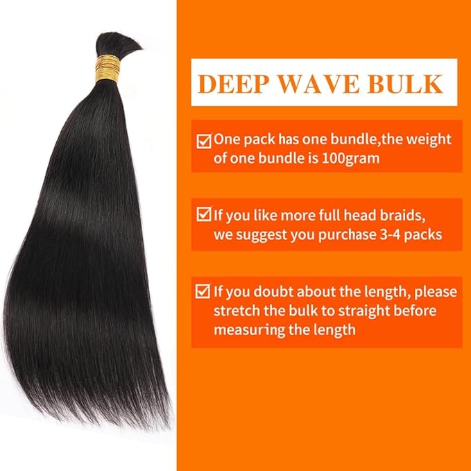 Human Braiding Hair for Boho Braids 16inch Straight Bulk Human Hair Extensions for Braiding No Weft Brazilian Virgin Hair for Black Woman Straight 1 Bundle 100g Natural Black
