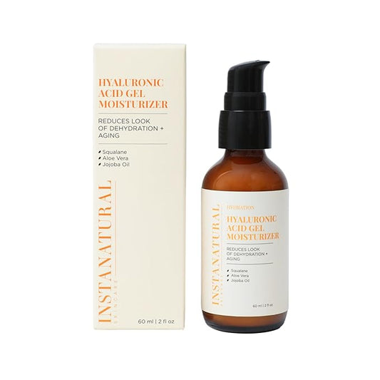 InstaNatural Hyaluronic Acid Gel Moisturizer with Squalane, Aloe Vera & Jojoba Oil | Lightweight Daily Face Cream for Hydrated, Smooth-Looking Skin