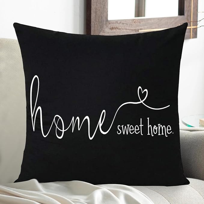 Home Sweet Home Quotes Farmhouse Pillow Covers 18x18 Inch,Farmhouse Decorative Lumbar Throw Pillow Case Cushion Cover,Housewarming Gift,Black