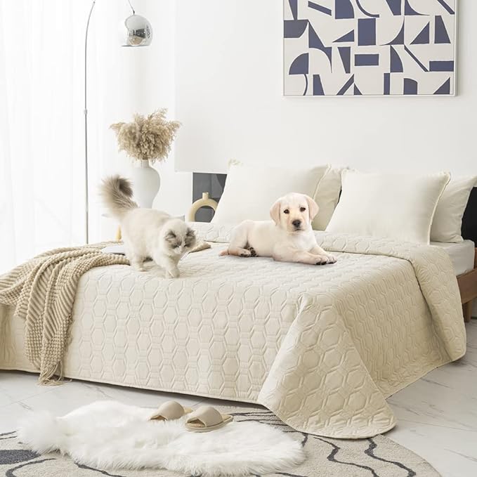 Tcksstex Waterproof and Anti-Slip Dog Bed Cover and Pet Blanket Sofa Pet Bed Mat ，car Incontinence Mattress Protectors Furniture Couch Cover for Most Cats Dogs, Pets（82x102-Ivory）