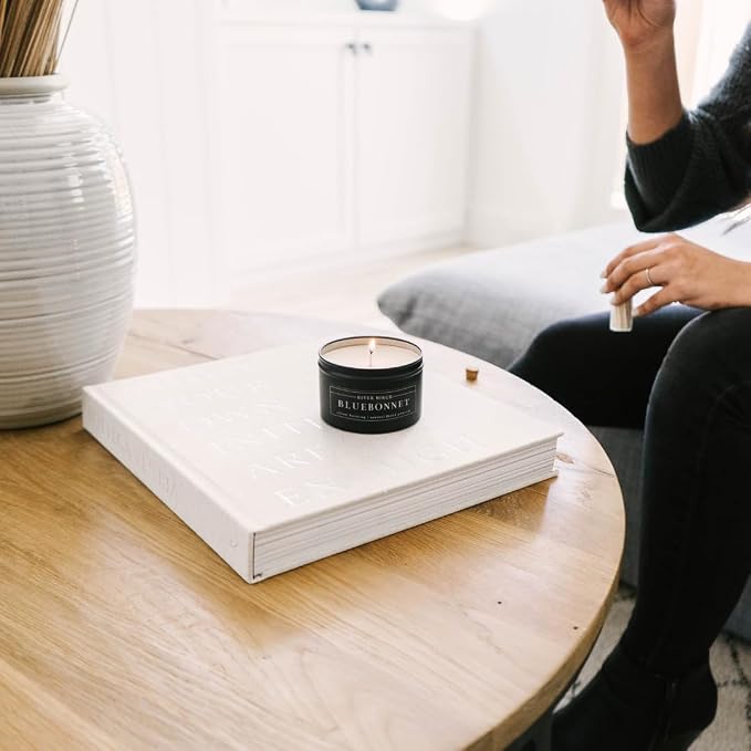 River Birch Premium, All-Natural, Non-Toxic Soy Wax | Bluebonnet Scented | 8 oz. Black Matte Tin Travel Candle | Cozy Relaxing Gifts for Home