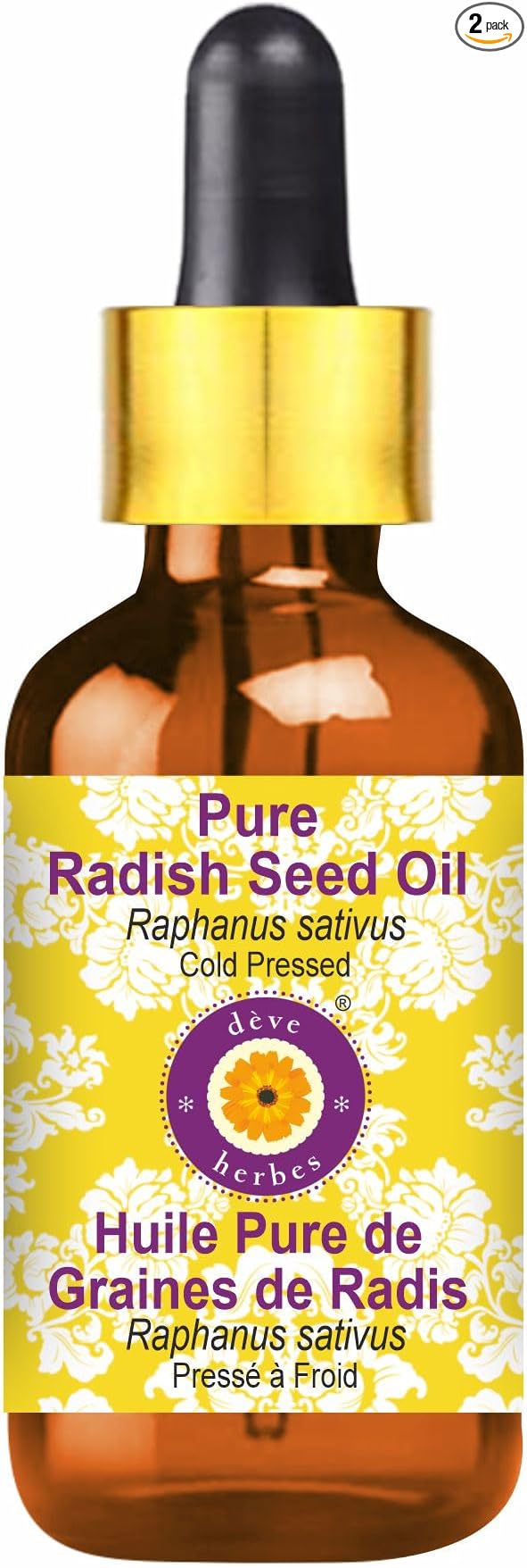 Deve Herbes Pure Radish Seed Oil (Raphanus sativus) with Glass Dropper Cold Pressed 50ml (1.69 oz)