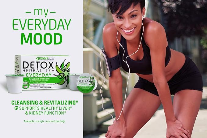 greenside Detox Herbal Tea Single Serve Cups for Everyday - Cleansing and Revitalizing Body Supplements - 10 Cups (3-gram Serving/Cup)