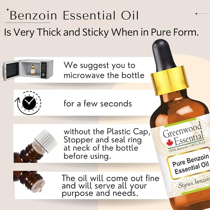 Greenwood Essential Pure Benzoin Essential Oil (Styrax Benzoin) with Glass Dropper Steam Distilled (Pack of Two) 100ml X 2 (6.76 oz)